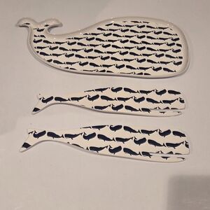 Whale-Shaped Serving Tray Set in Navy on White